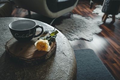 High angle view of breakfast on table