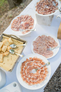 High angle view of food on table