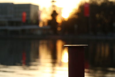 Close-up of illuminated building at sunset