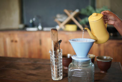 Close-up of coffee cup on table
