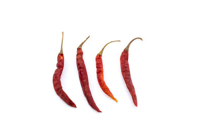 Close-up of red chili pepper against white background