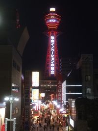 Low angle view of illuminated building at night