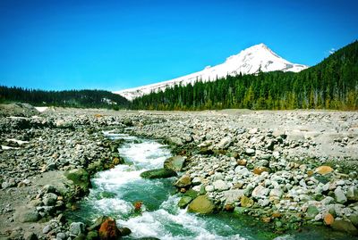 Scenic view of snowcapped mountains against clear sky