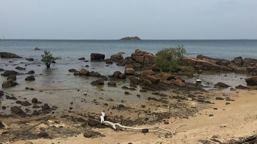 Scenic view of sea against clear sky