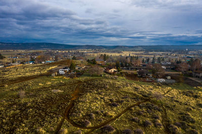 High angle view of buildings in city