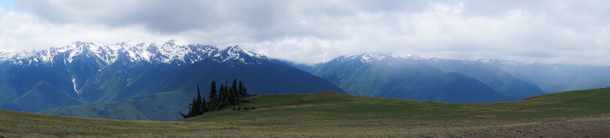 Panoramic view of snowcapped mountains against sky