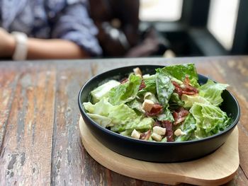 Close-up of salad in bowl on table
