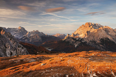 Scenic view of mountains against sky during sunset