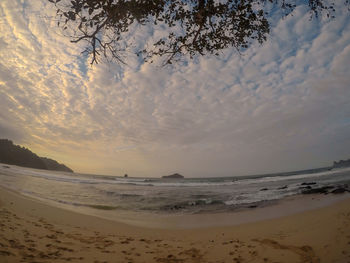 Scenic view of beach against sky during sunset