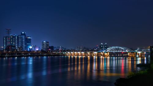 Reflection of the illuminated yanghwa bridge on han river