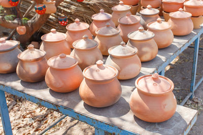 High angle view of various displayed for sale at market