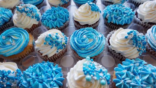 Close-up of cupcakes on display at store