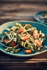 Close-up of salad in plate on table