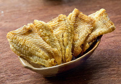 Close-up of bread in bowl on table