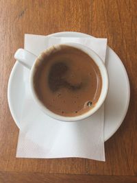 High angle view of coffee on table