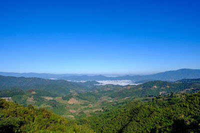 Scenic view of landscape against clear blue sky