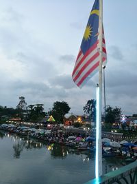 View of flags in water against sky