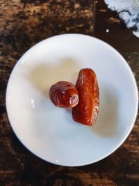 High angle view of breakfast in plate on table