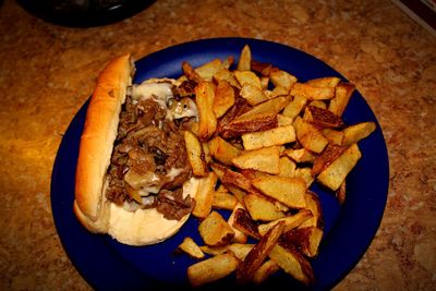 High angle view of food in plate