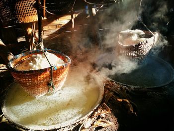 Close-up of salt in basket