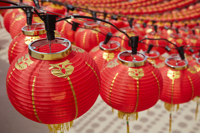 High angle view of chinese lanterns hanging outdoors