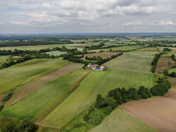 High angle view of agricultural field against sky