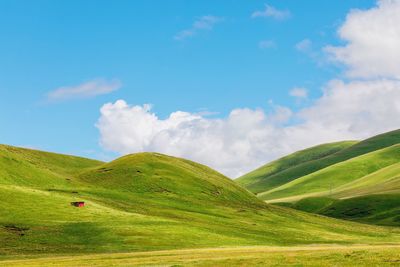 Scenic view of green landscape against sky