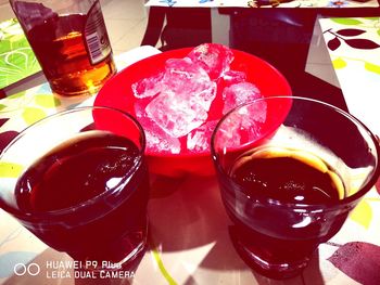 High angle view of drink on table