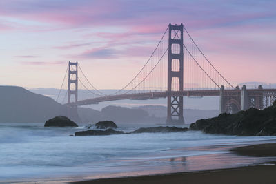View of suspension bridge over sea