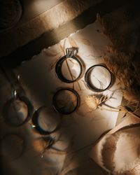 High angle view of glasses on table at home