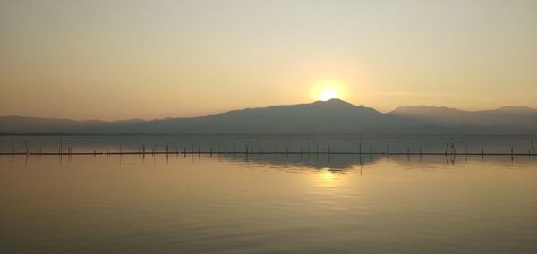 Scenic view of lake against sky during sunset