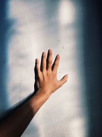Close-up of hand against sky
