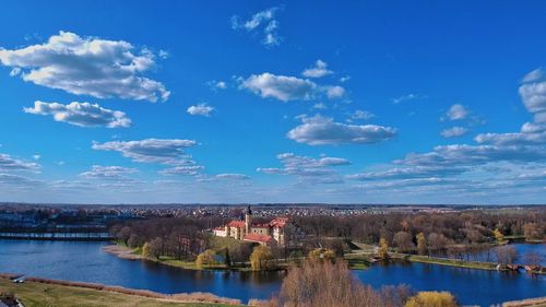 Panoramic view of bridge over river against sky