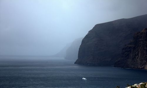 Scenic view of sea with mountains in background