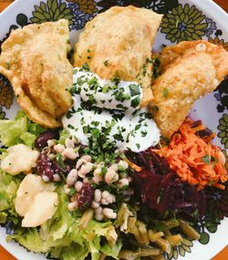 High angle view of meal served in plate