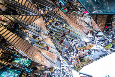 High angle view of people on staircase