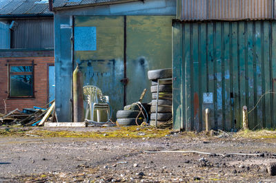 Obsolete tires at abandoned factory