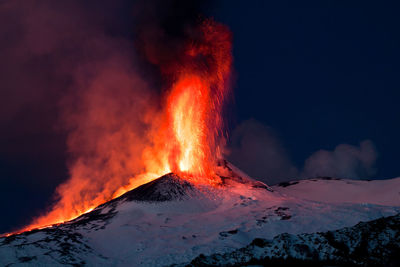 View of illuminated fire at night