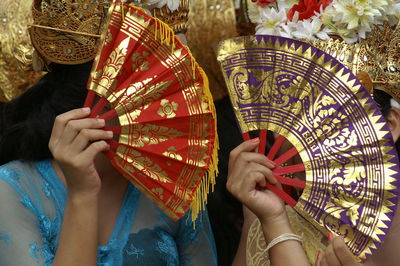 Rear view of woman holding umbrella at music concert