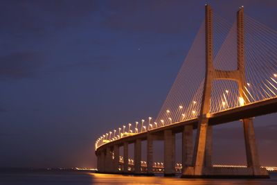 View of suspension bridge at night