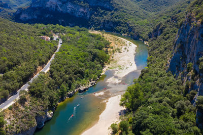 High angle view of river amidst trees