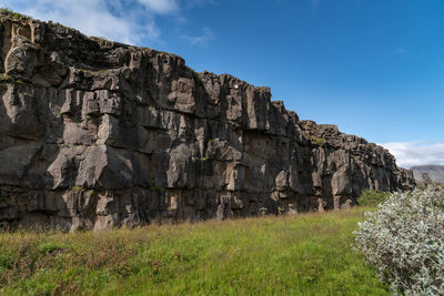 Rock formations on landscape against sky - thingvellir national park