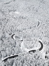 High angle view of snow covered land