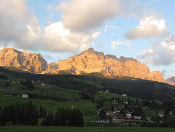 Sunset dolomites landscape at summer . view from la villa village,  bolzano , alto adige, italy