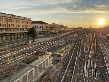 High angle view of railroad tracks against sky