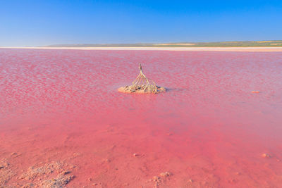 Scenic view of water on land against sky