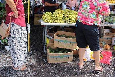 Low section of people at market stall