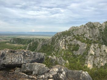 Scenic view of rocky mountains against sky