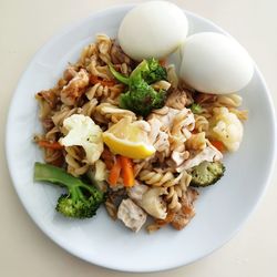 High angle view of food served in plate