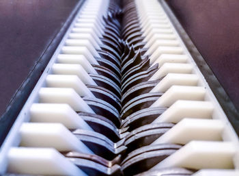 High angle view of piano on table